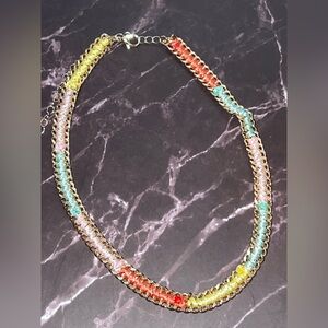 Plunder Multicolor Pastel Braided Necklace with Gold Links